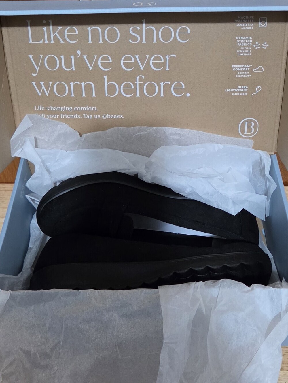 Bzees Black Loafers /Slip On/Size 8M/ Air Step Technology / Low wedge sole / NWT - Picture 9 of 11